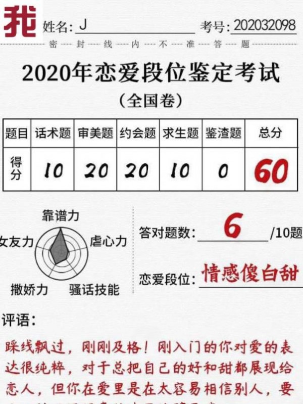 2020年恋爱段位鉴定考试答案官方版