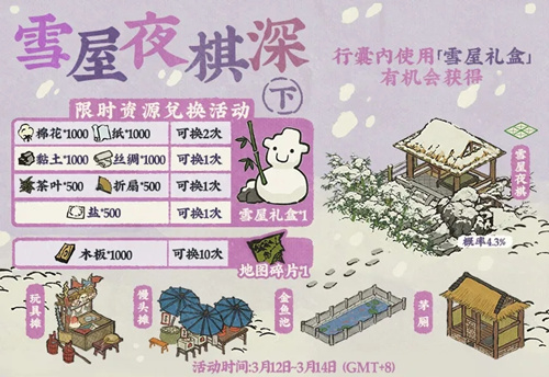 《江南百景图》雪屋夜棋深限时资源兑换活动