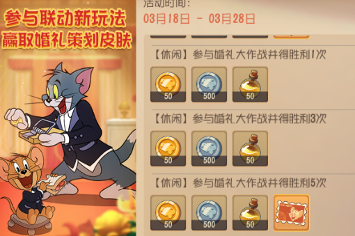 《猫和老鼠》手游婚礼大作战送皮肤活动