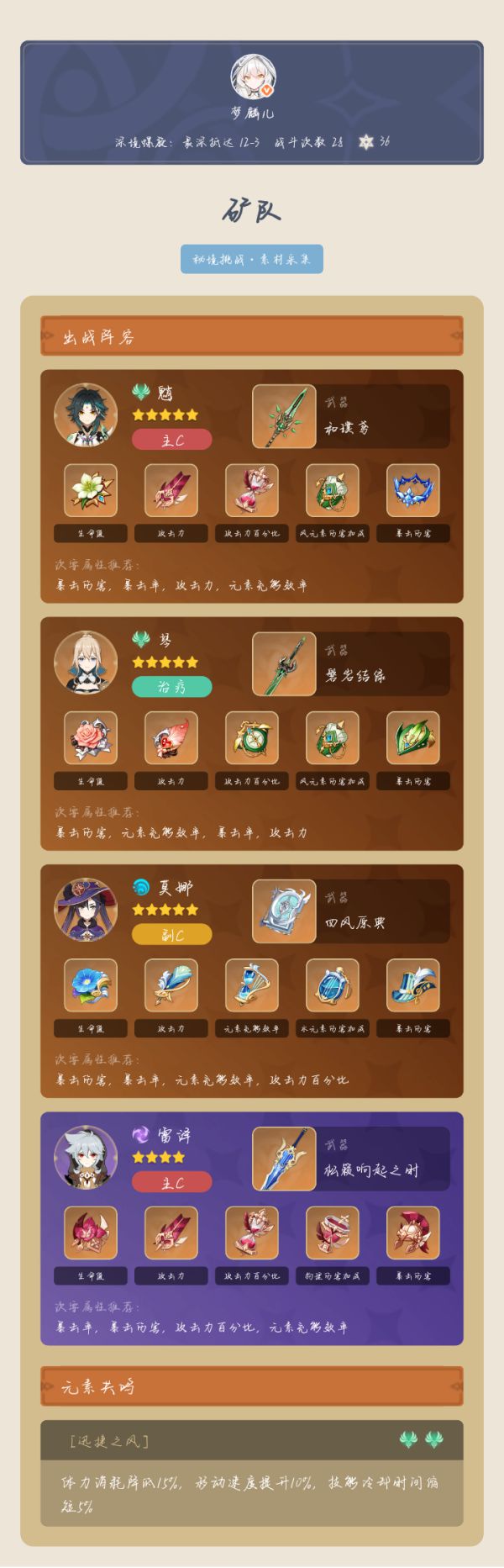 《原神》矿队组成推荐