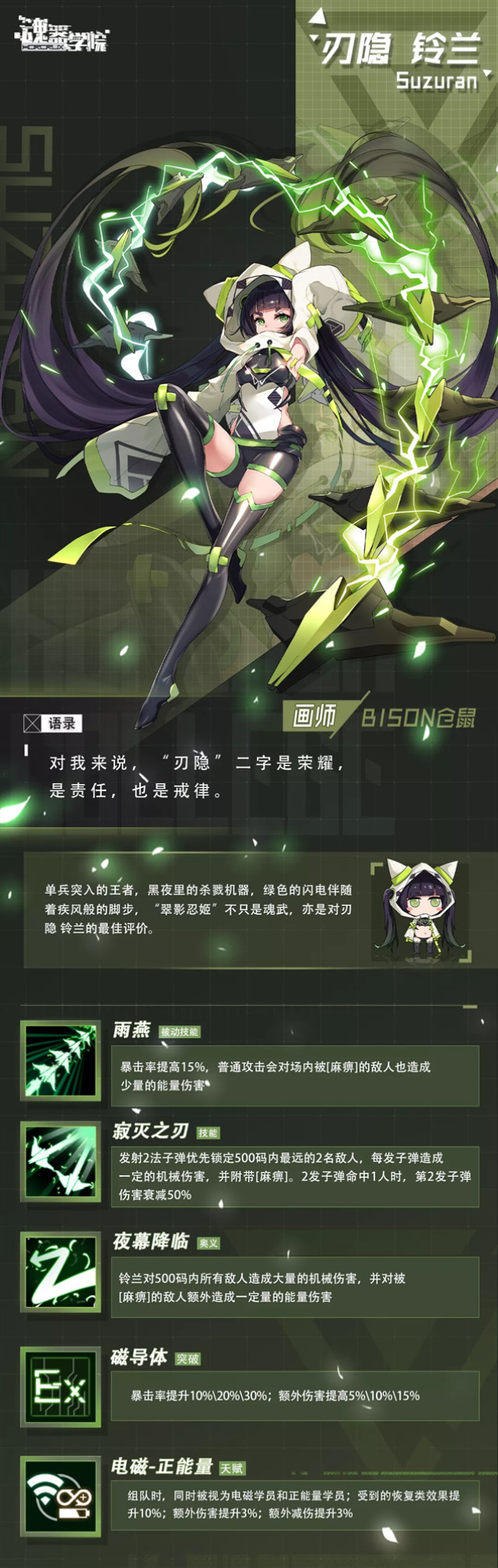 《魂器学院》手游翠影忍姬刃隐铃兰档案