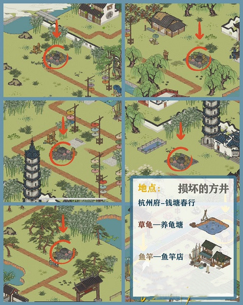 《江南百景图》钱塘春行损坏的方井位置分享