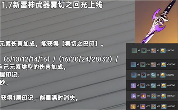 原神雾切之回光全等级突破材料详解