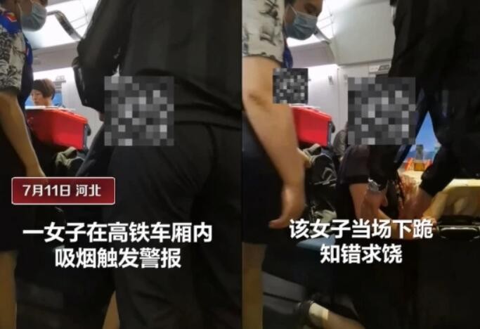大妈高铁吸烟触发警报下跪求饶，网友：态度算诚恳了！