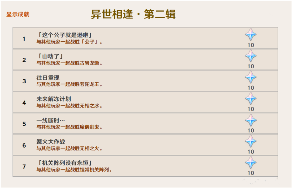 《原神》2.0版本新增成就一览