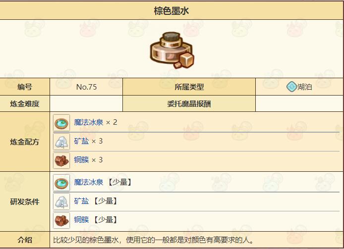 《诺弗兰物语》棕色墨水配方介绍