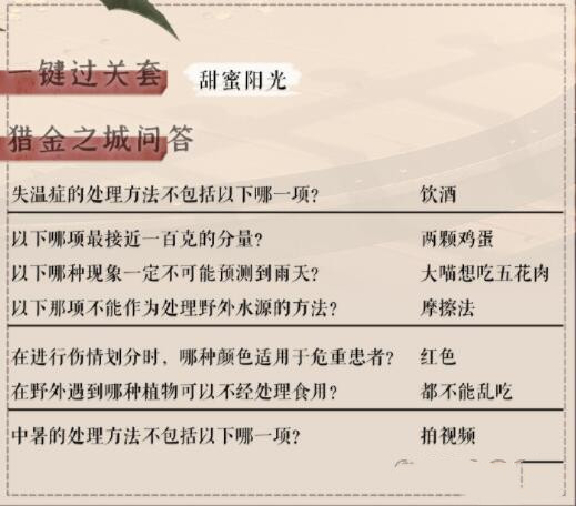 《奇迹暖暖》猎金之城问答答案一览