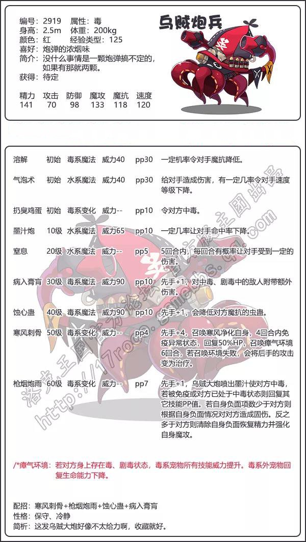 《洛克王国》乌贼炮兵技能表图鉴