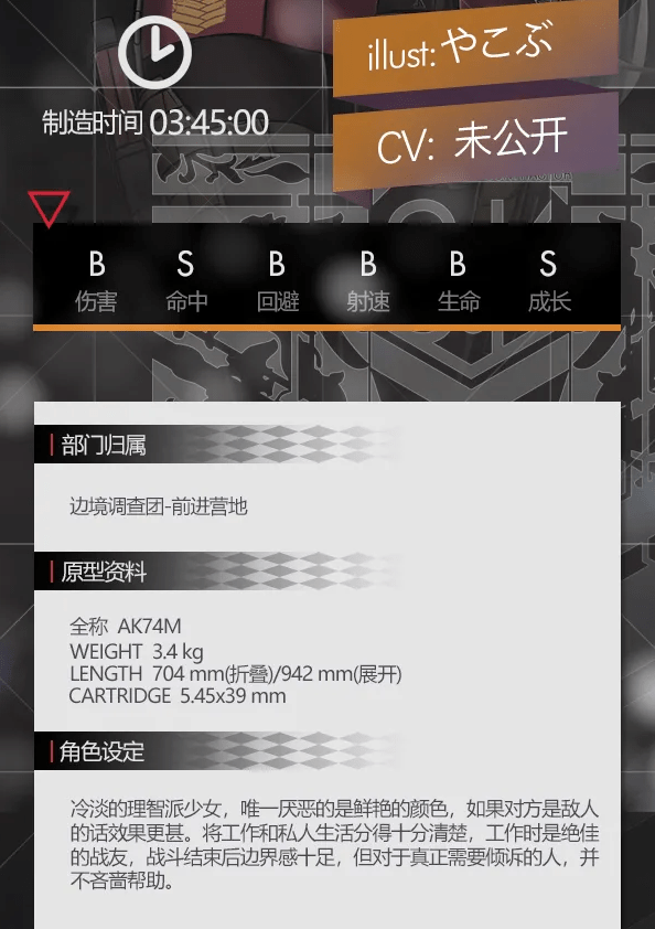 《少女前线》四星突击步枪人形AK74M介绍