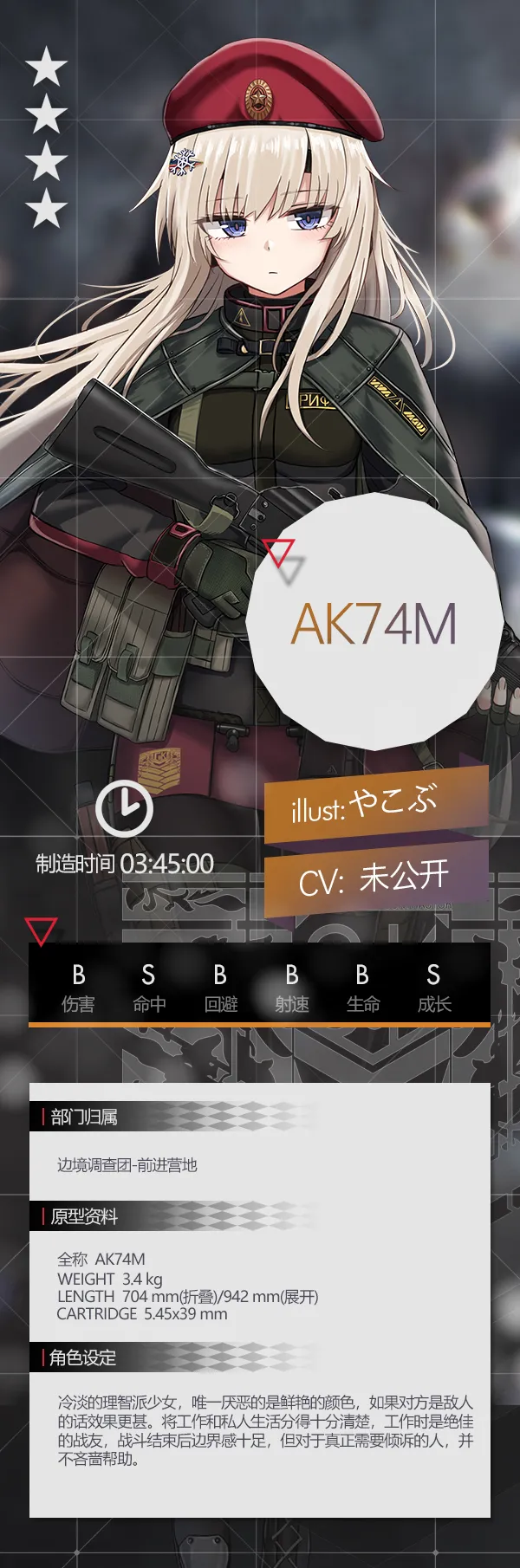 《少女前线》四星突击步枪人形AK74M详解