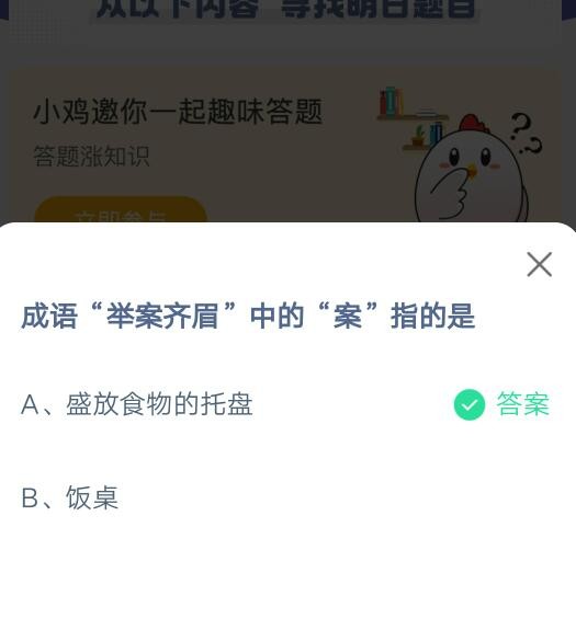 成语举案齐眉中的案指的是
