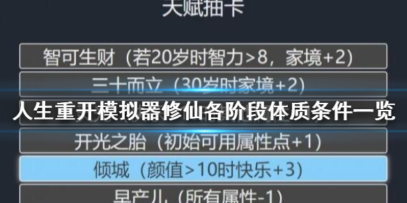 《人生重开模拟器》灵脉期突破条件是什么？修仙各阶段体质条件一览