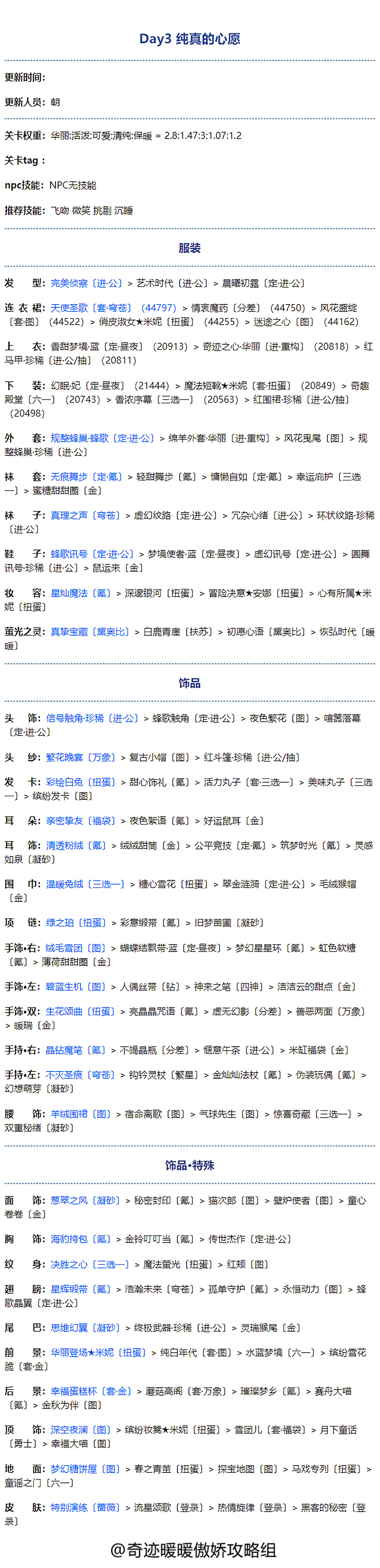 《奇迹暖暖》纯真的心愿搭配攻略