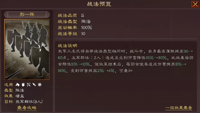 《三国志战略版》形一阵战法配队思路