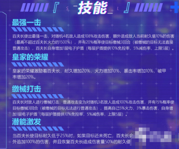 《零之战线》百夫长技能属性介绍