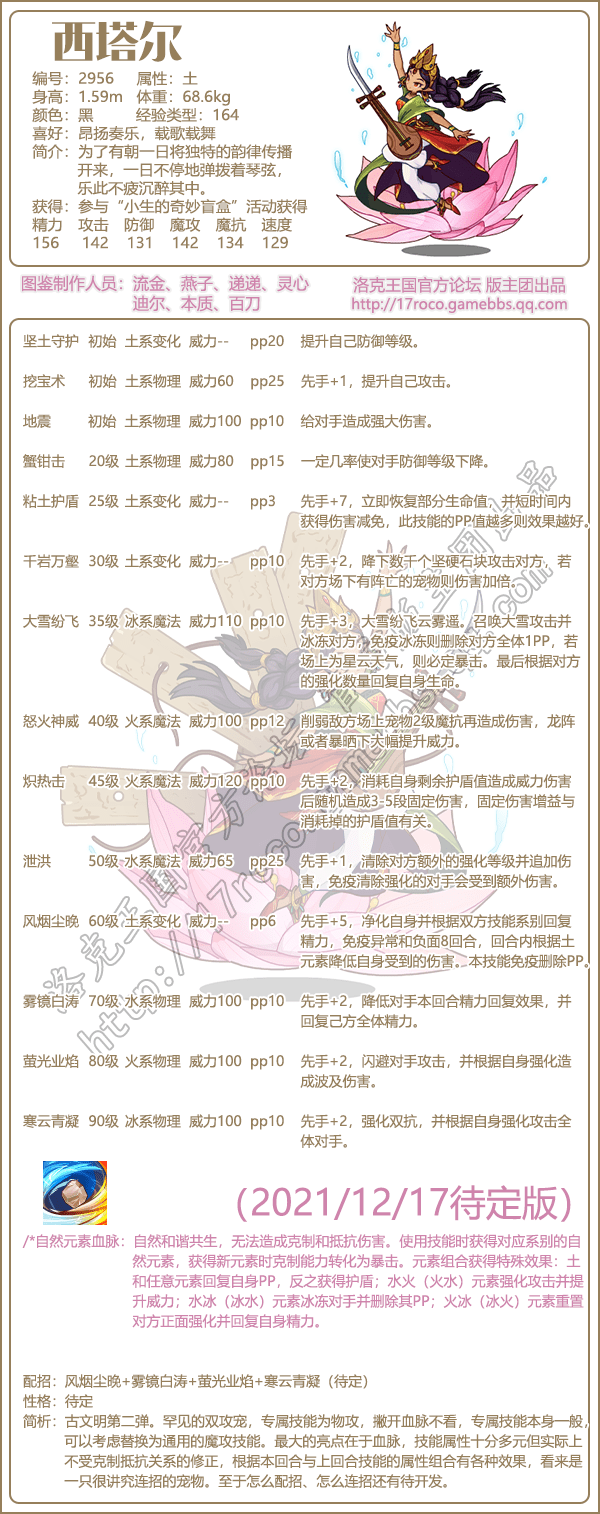 《洛克王国》西塔尔技能表图鉴