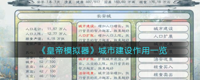 《皇帝模拟器》城市建设作用一览