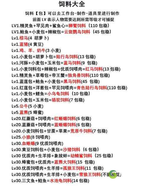 创造与魔法都有哪些饲料饲料