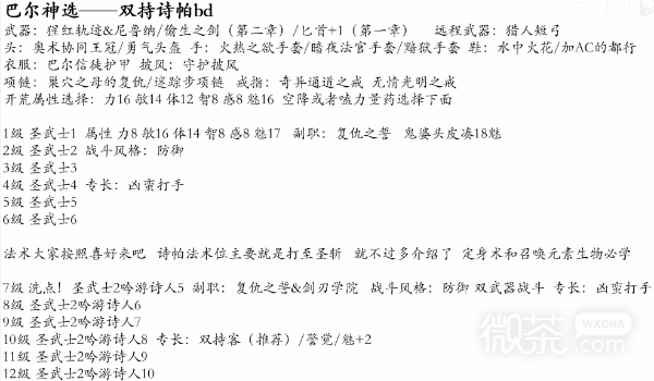 博德之门3双持诗帕BD推荐攻略