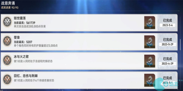 崩坏星穹铁道战意奔涌成就有哪些