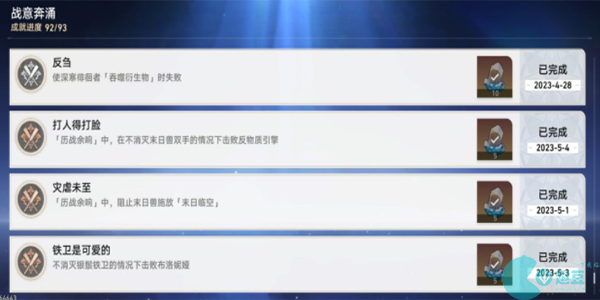 崩坏星穹铁道战意奔涌成就有哪些