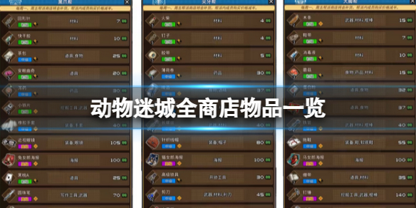 《动物迷城》全商店物品一览