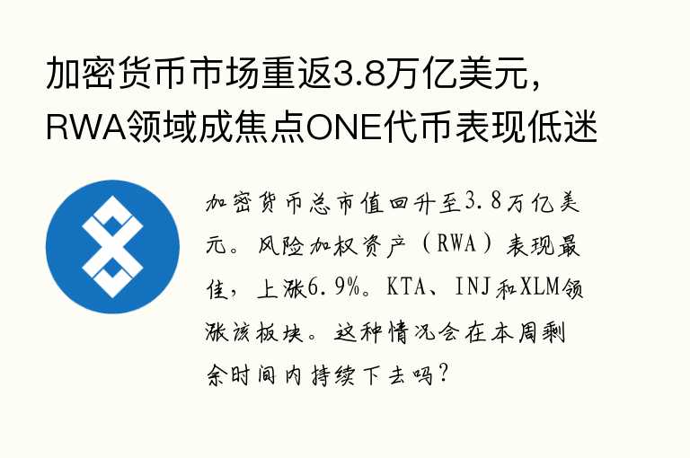 加密货币市场重返3.8万亿美元，RWA领域成焦点ONE代币表现低迷